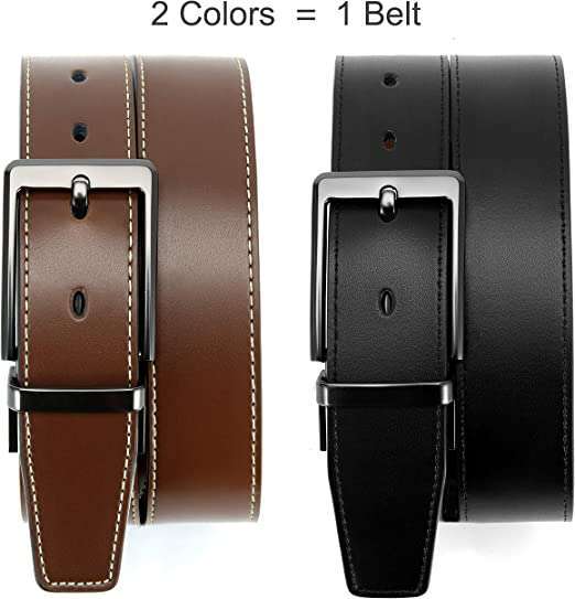 Belt for Men - Men's Belt Leather 1 3/8" Black & Brown for Dress Pants - Image 2