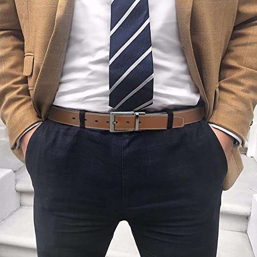 Belt for Men - Men's Belt Leather 1 3/8" Black & Brown for Dress Pants - Image 3