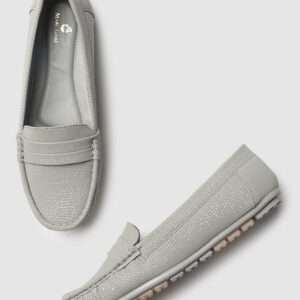 Women Grey Textured PU Penny Loafers