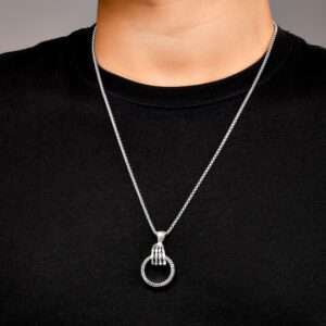 Men Silver-Toned Circular Pendant Necklace