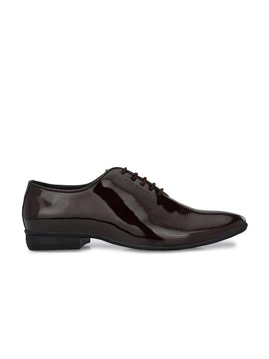 Men Brown Solid Leather Formal Oxfords Shoes - Image 3