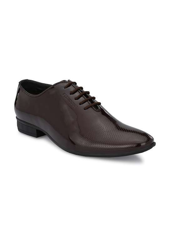 Men Brown Solid Leather Formal Oxfords Shoes
