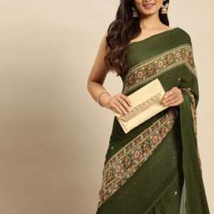 Embellished Ethnic Motifs Sequinned Satin Saree