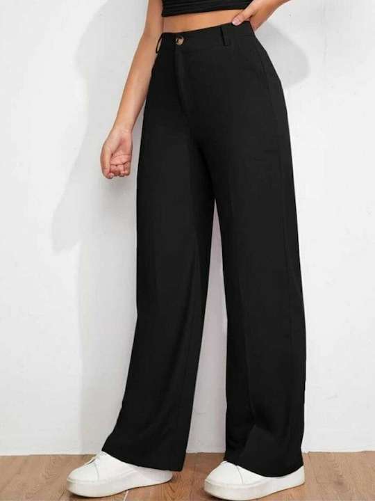 Women Black Wide Leg Loose Fit High-Rise Trouser - Image 3