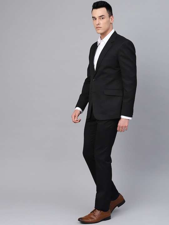Men Black Solid Slim Fit Formal Suit - Image 4