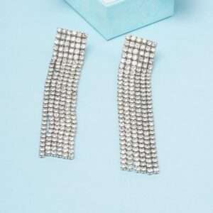 Silver-Plated CZ Studded Contemporary Drop Earrings