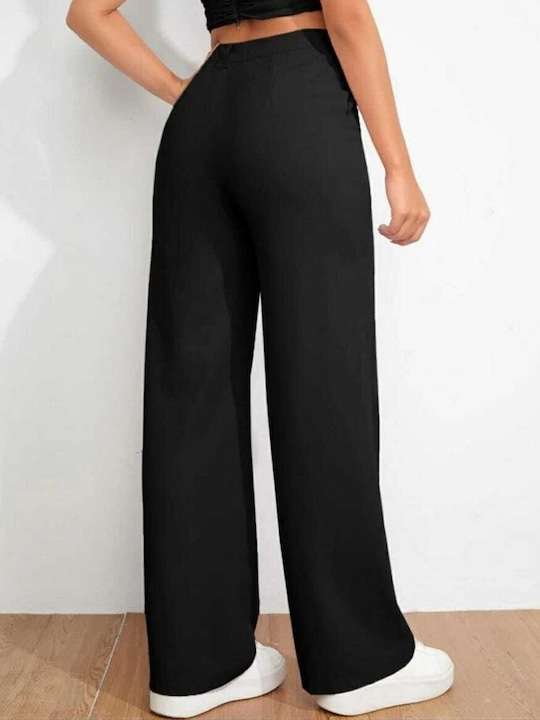 Women Black Wide Leg Loose Fit High-Rise Trouser - Image 2