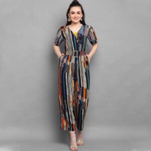 Blue & Orange Foil Printed Basic Jumpsuit