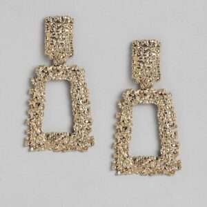 Gold-Toned Textured Geometric Drop Earrings