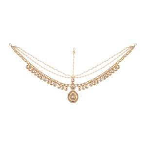 Latest Hair Jewelry Traditional Gold Pearl Stylish Chain Mathapatti Combo Maang Tikka Jewellery Set for Women Girls