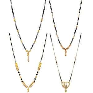 Plated Combo of 4 Mangalsutra Necklace Pendant Tanmaniya Nallapusalu Black Bead Chain for Women