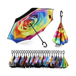 Inverted Reverse Upside Down Umbrella with C-Shaped Handle, Anti-UV Waterproof Windproof Rain