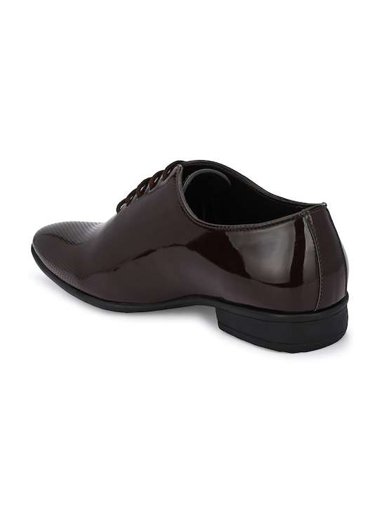 Men Brown Solid Leather Formal Oxfords Shoes - Image 2