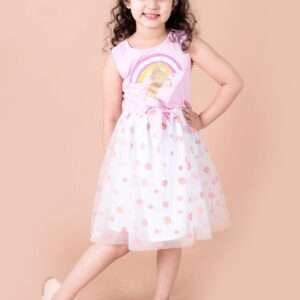 Girls White & Pink Net Dress