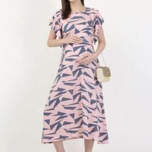 Women Pink Maternity A-Line Midi Dress