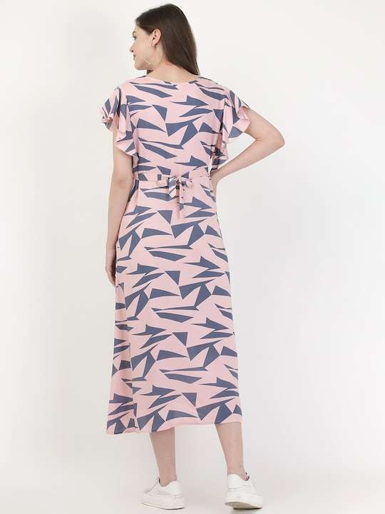 Women Pink Maternity A-Line Midi Dress - Image 6