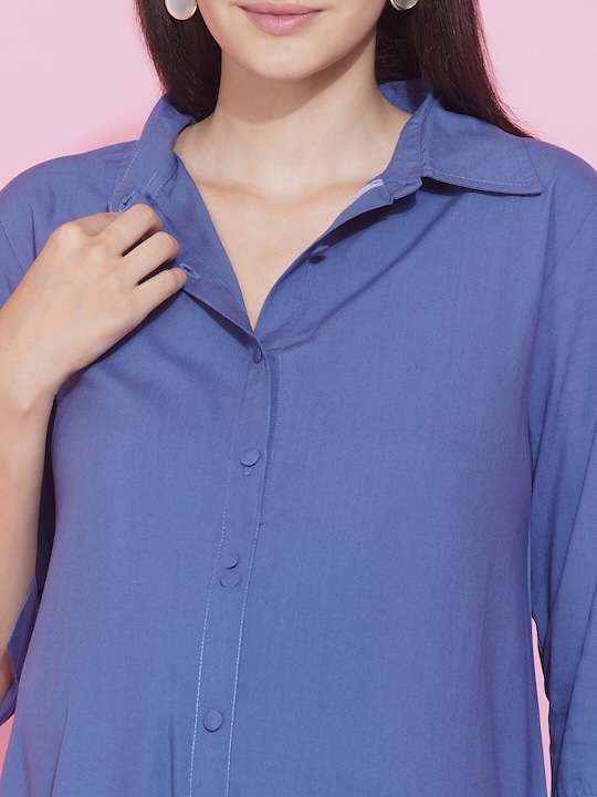 Women Blue Maternity Shirt Midi Dress - Image 3