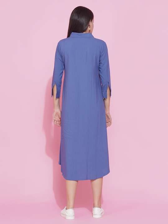 Women Blue Maternity Shirt Midi Dress - Image 6