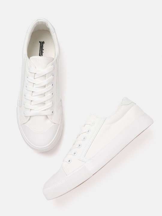 Women White Solid Sneakers - Image 3