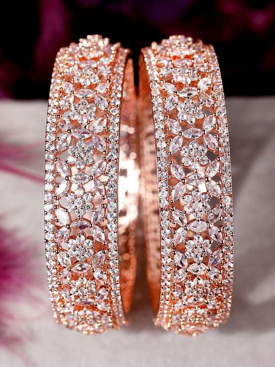 Rose Gold Plated Zirconia Stone Studded Bangles - Image 2
