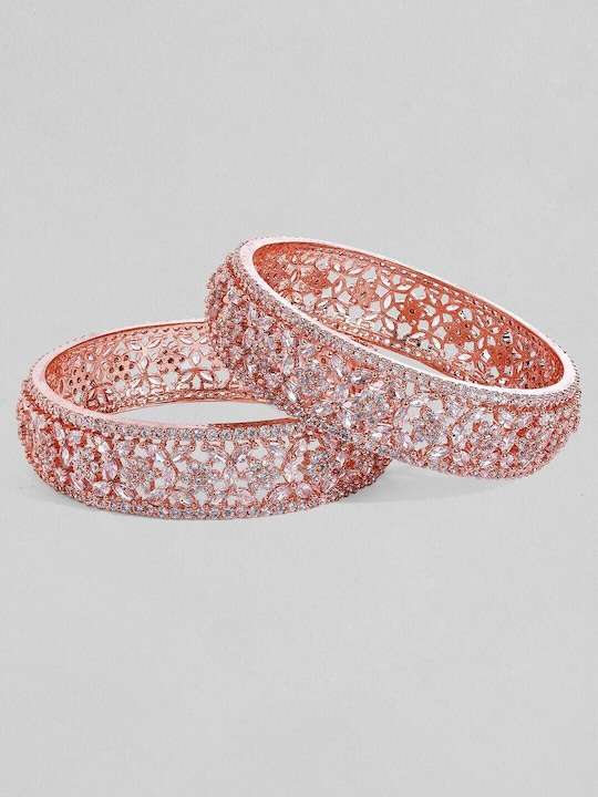 Rose Gold Plated Zirconia Stone Studded Bangles - Image 3