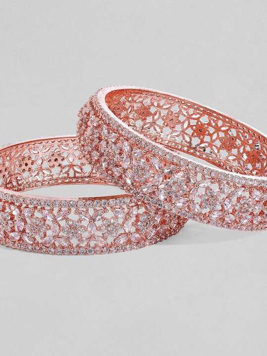 Rose Gold Plated Zirconia Stone Studded Bangles - Image 5