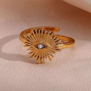Gold-Plated & Stone-Studded Adjustable Finger Ring