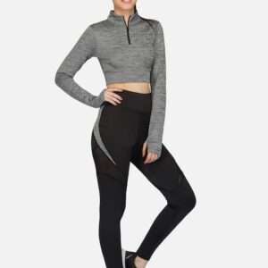Women Grey Melange Colorblocked Fit Tracksuits