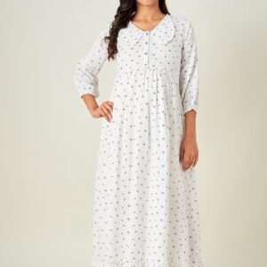 Women Maternity White Printed Cotton Maxi Dress