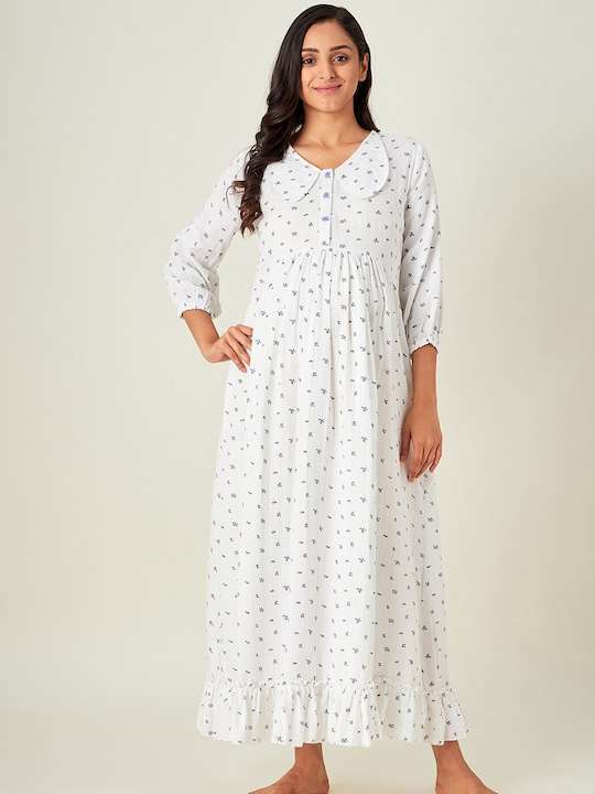 Women Maternity White Printed Cotton Maxi Dress