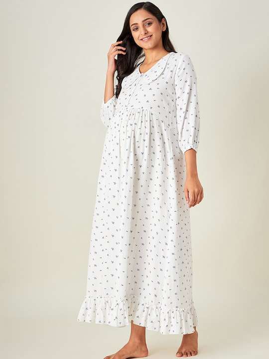 Women Maternity White Printed Cotton Maxi Dress - Image 4