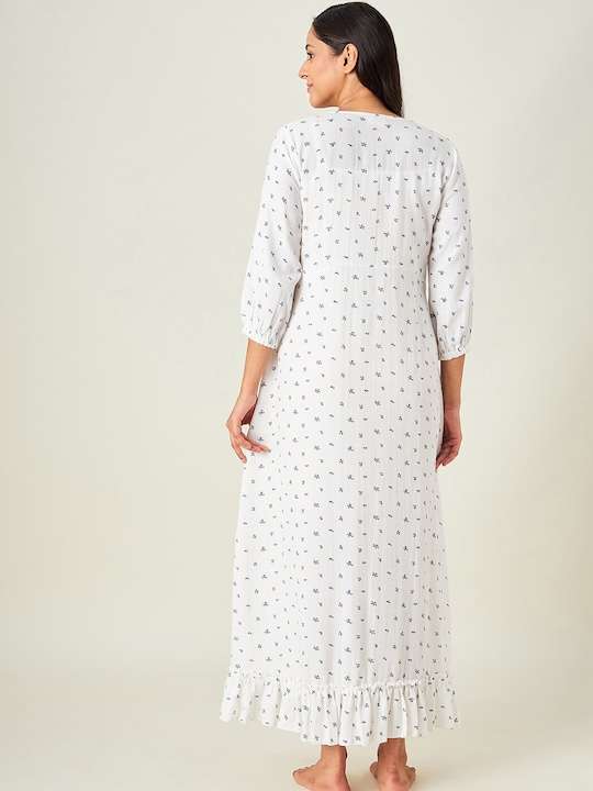 Women Maternity White Printed Cotton Maxi Dress - Image 5