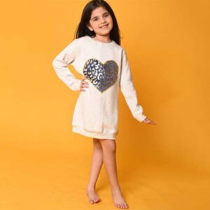 Girl Grey Melange Applique Jumper Dress