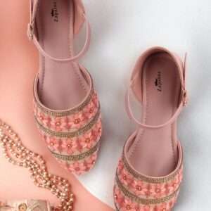 Women Pink Ethnic Embellished Embroidered