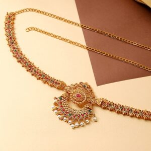 Women Multicolored Crystal Studded Traditional Bridal Kamarbandh