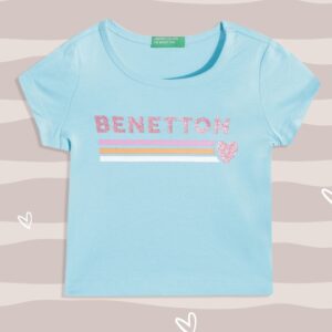 Girls Blue & Pink Brand Name Print Pure Cotton T-shirt