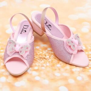 Girls Pink Embellished Block Sandals with Bows